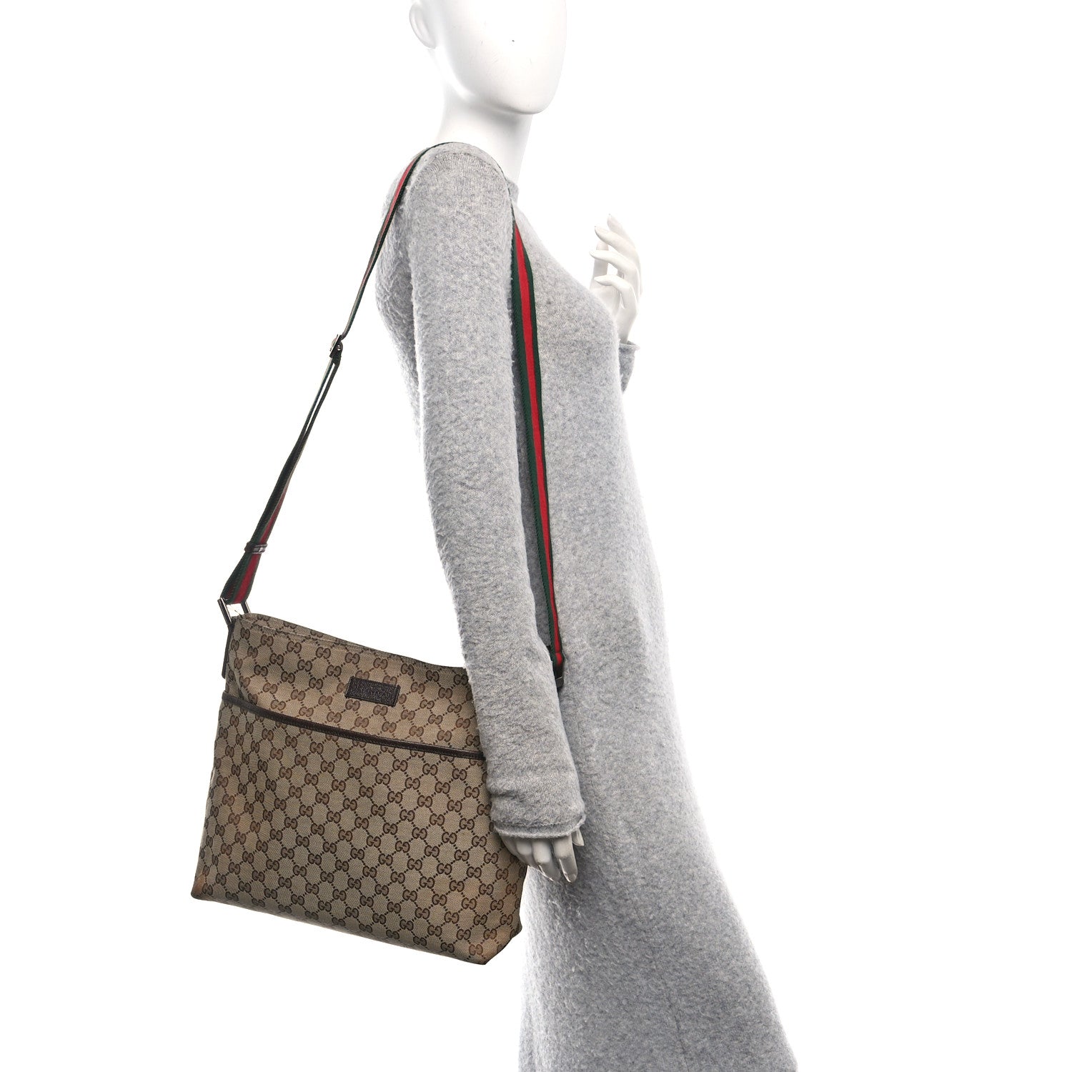 Gucci Monogram Web Medium Flat Messenger Bag Brown 2 of 10