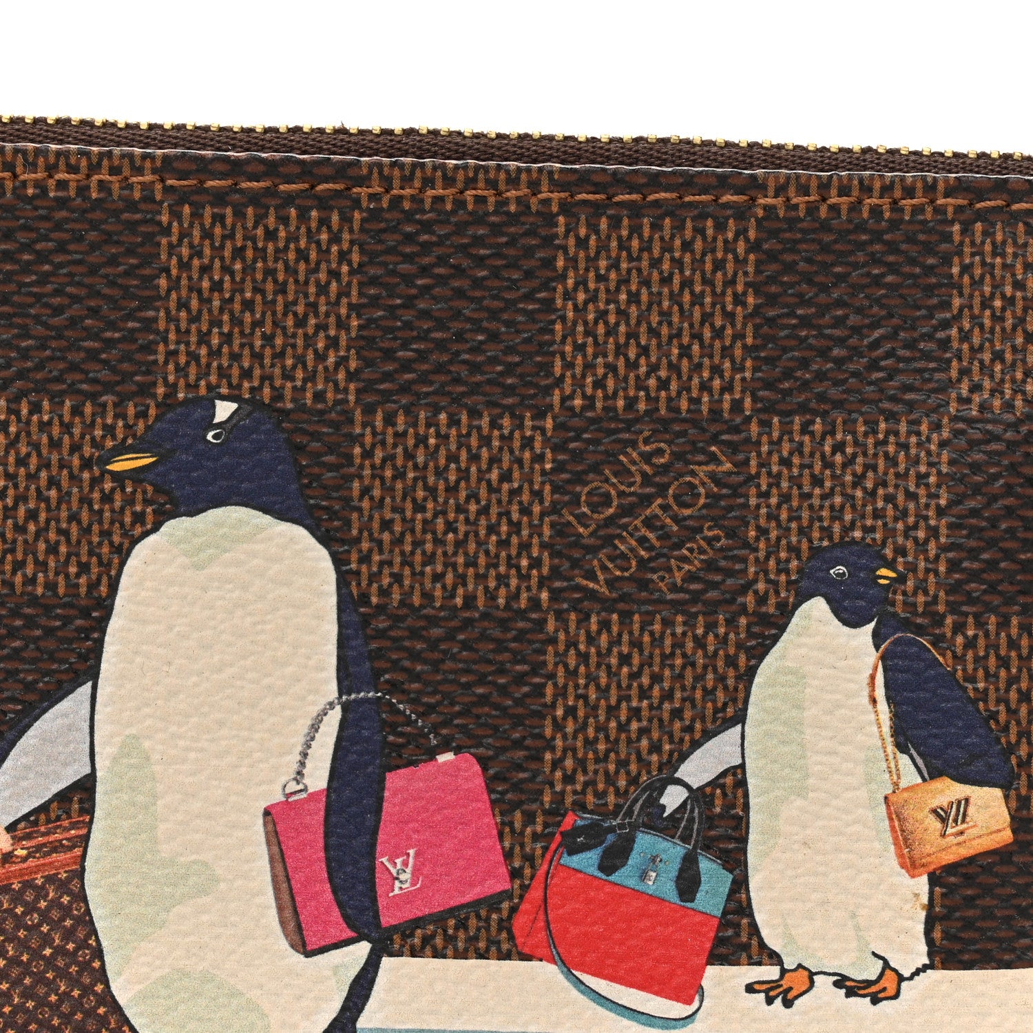 Louis Vuitton Damier Ebene 2017 Christmas Animation Penguins Mini Pochette Accessories Blue 8 of 14