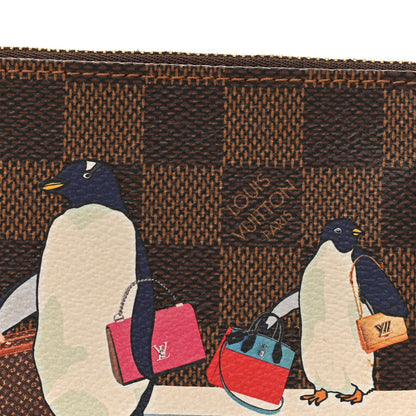Louis Vuitton Damier Ebene 2017 Christmas Animation Penguins Mini Pochette Accessories Blue 8 of 14