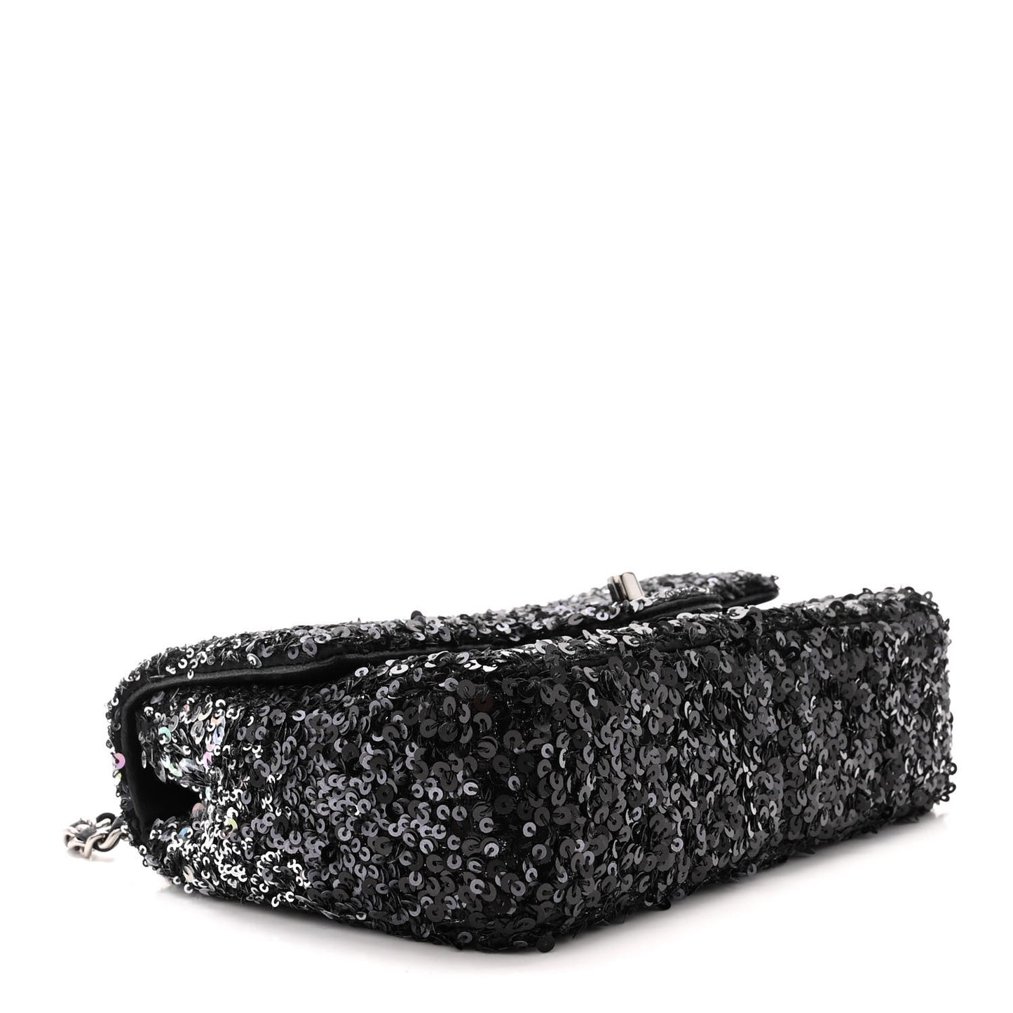 Sequin Mini Rectangular Flap Black Silver