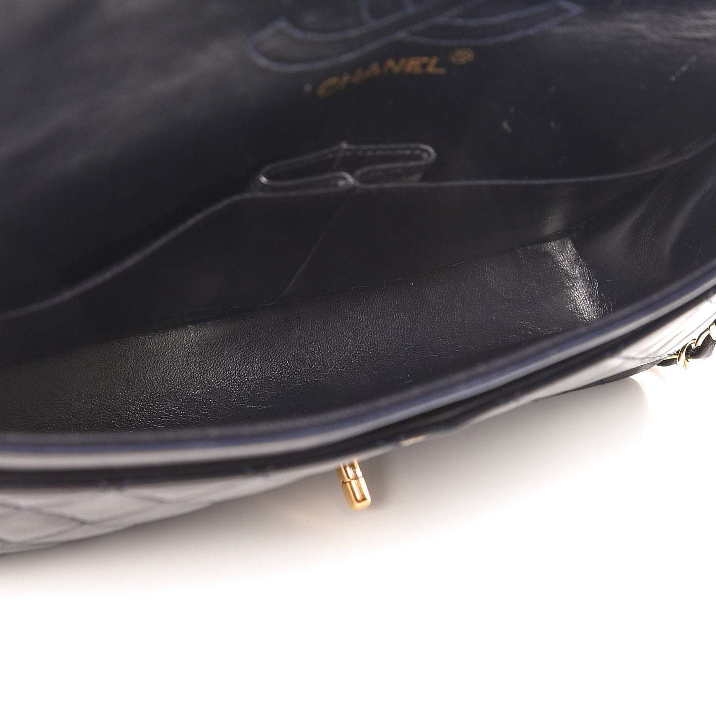 Lambskin Quilted Medium Double Flap Navy