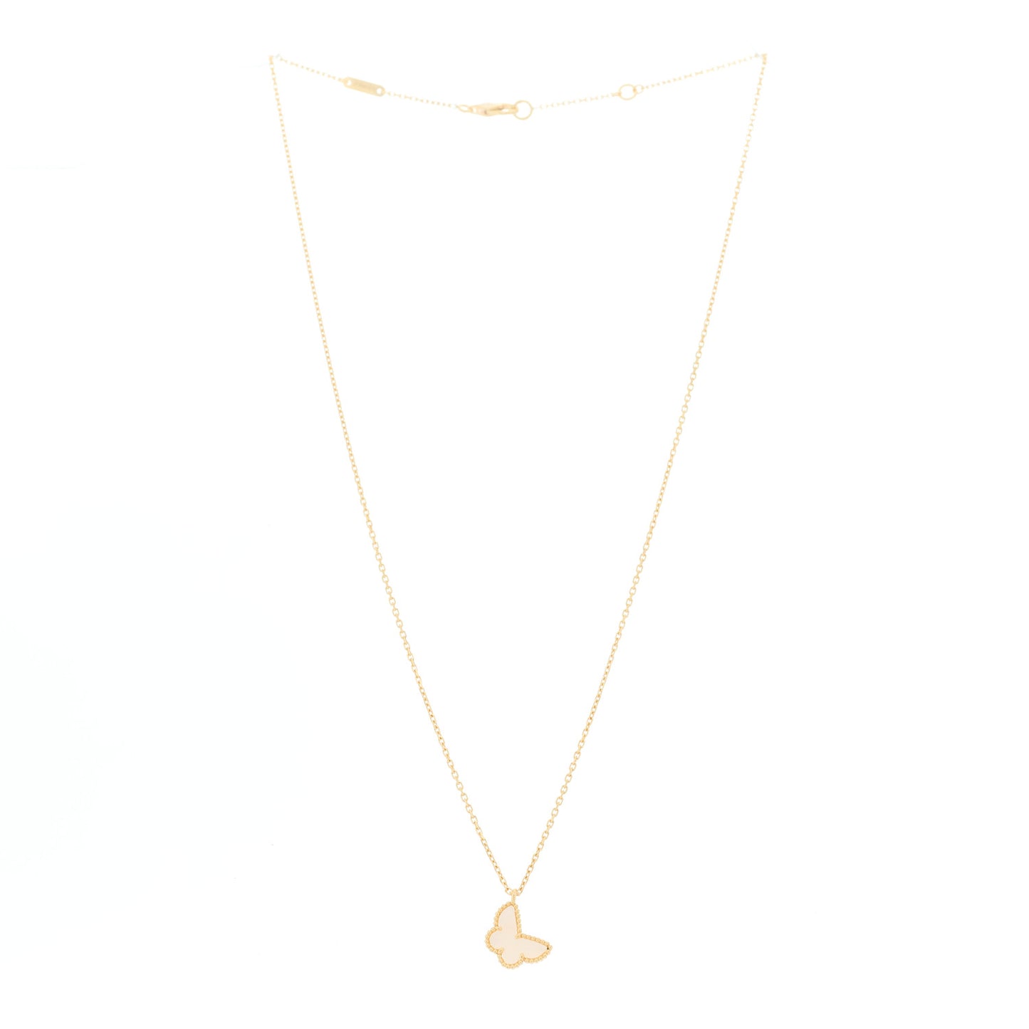 18K Yellow Gold Mother of Pearl Sweet Alhambra Butterfly Pendant Necklace