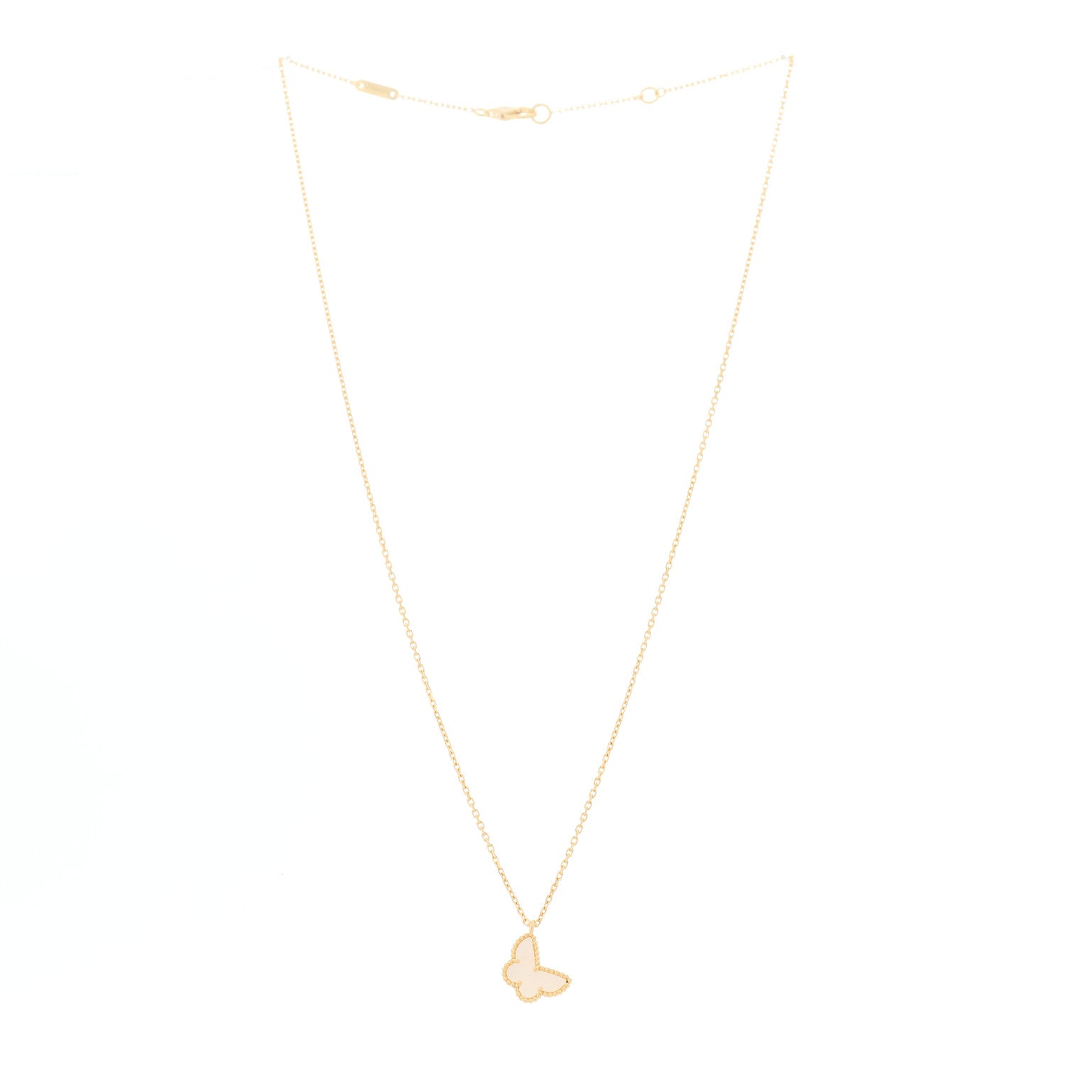 Van Cleef & Arpels 18K Yellow Gold Mother of Pearl Sweet Alhambra Butterfly Pendant Necklace 3 of 6