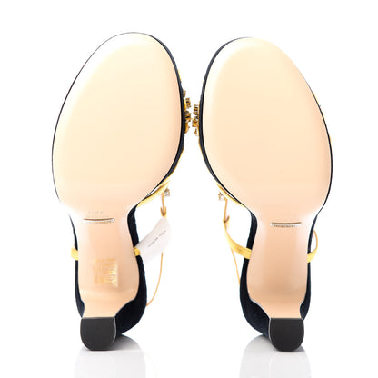 Gucci Velvet Nappa Crystal Zephyra Slingback Platform High Heel Sandals 38.5 Black Gold 6 of 9