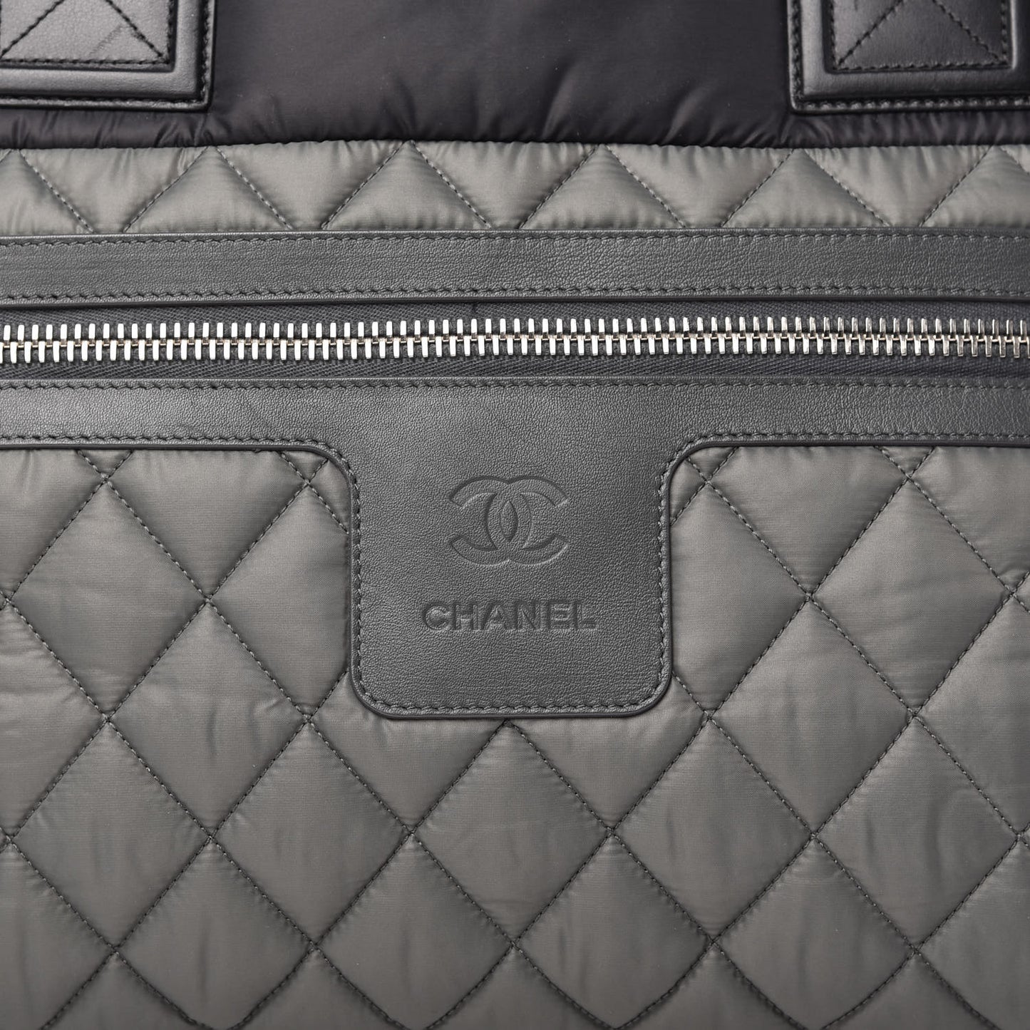 Nylon Quilted Large Coco Cocoon Reversible Tote Black Grey