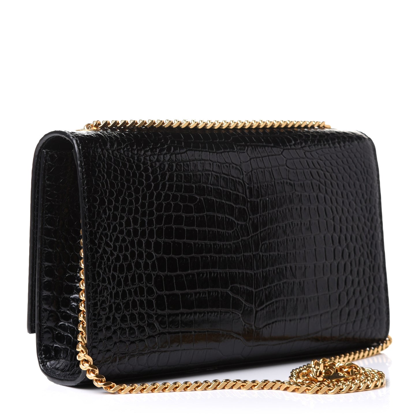 Calfskin Crocodile Embossed Medium Classic Monogram Kate Tassel Satchel Black
