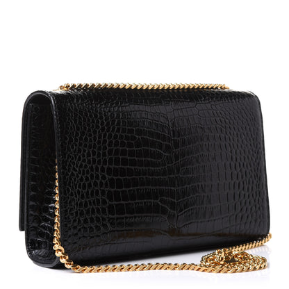 Saint Laurent Calfskin Crocodile Embossed Medium Classic Monogram Kate Tassel Satchel Black 3 of 10