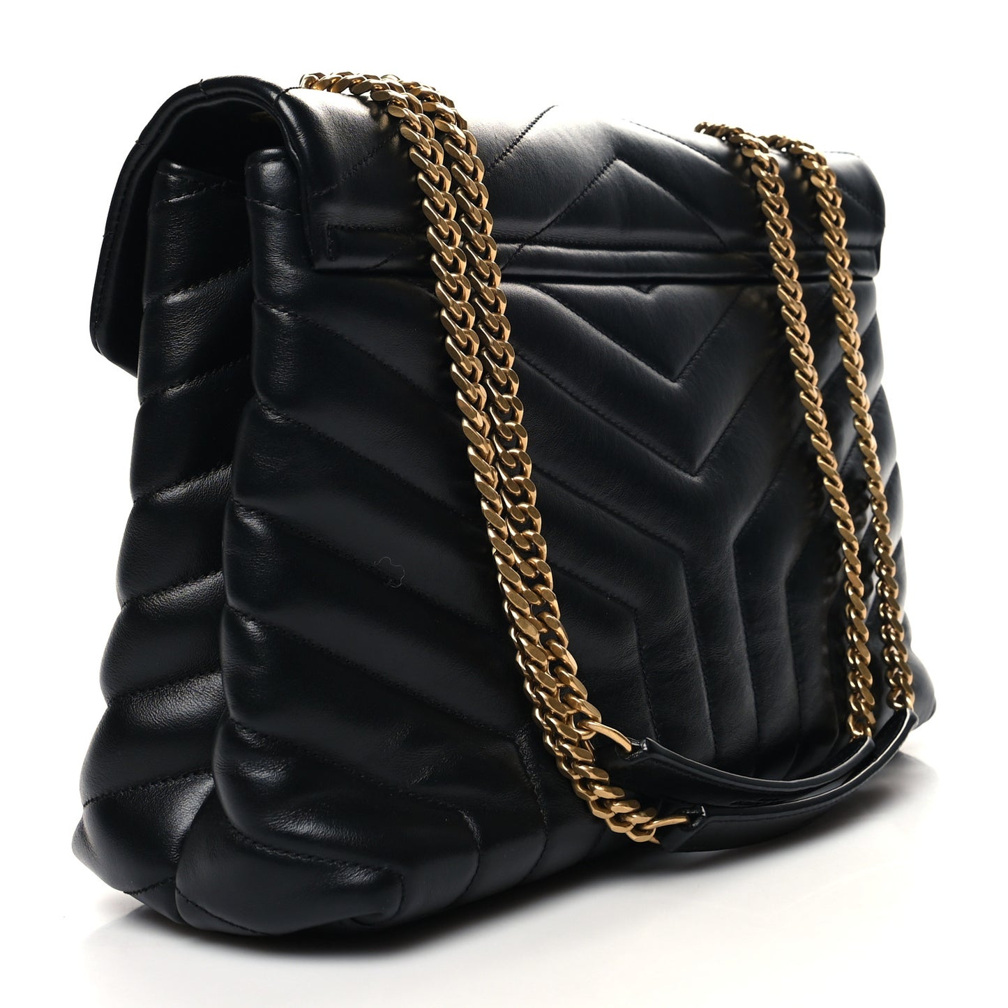 Calfskin Y Quilted Monogram Medium Loulou Chain Satchel Black