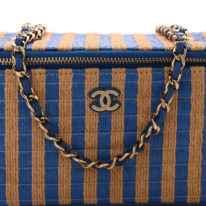 Chanel Raffia Jute Striped Small Vanity Case With Chain Blue Beige 8 of 10