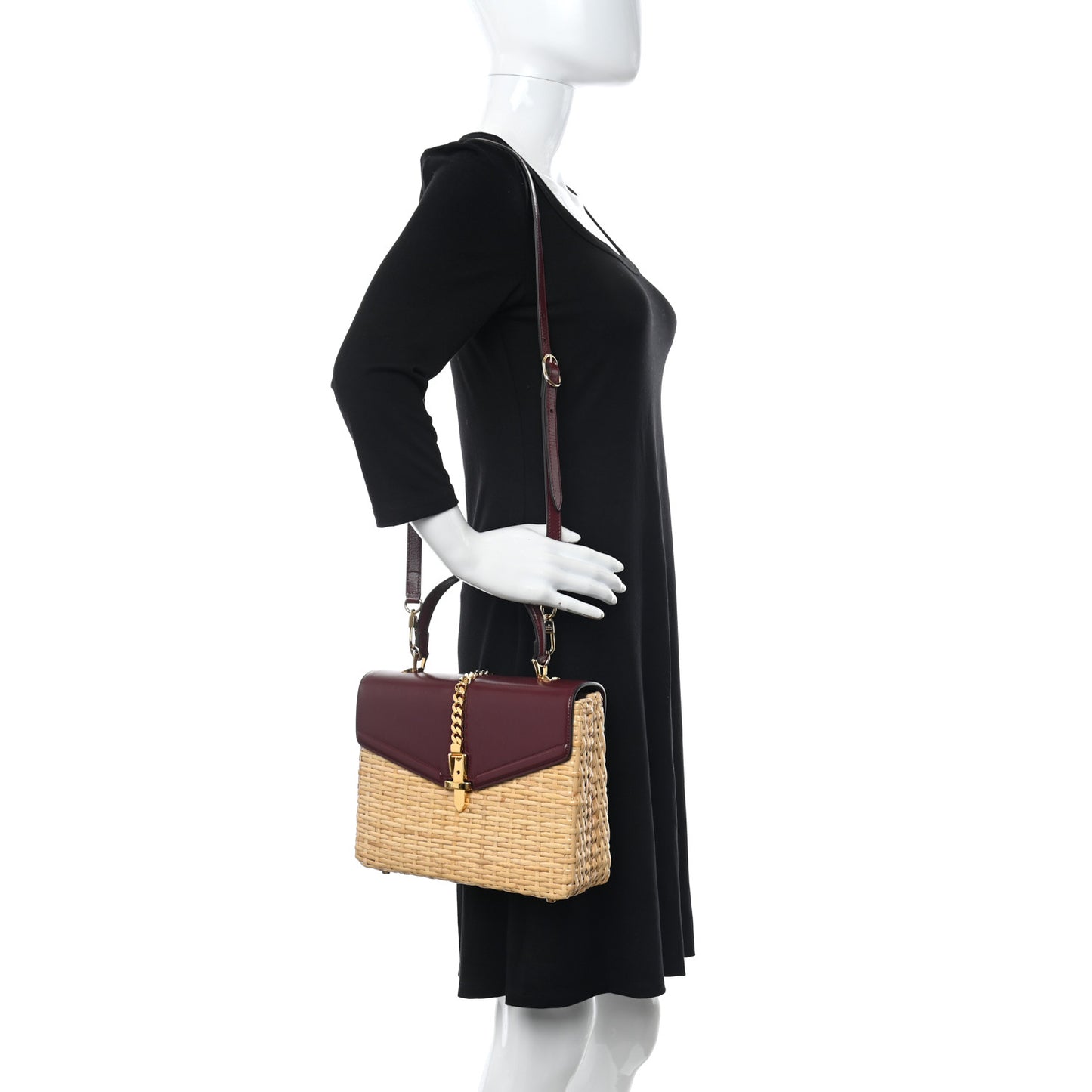 Wicker Calfskin Small Sylvie Top Handle Bag Naturale Rubicund