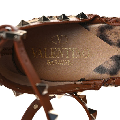 Valentino Garavani Canvas Leopard Print Rockstud Ankle Wrap Espadrille Flatform Sandals 39 Brown 7 of 7
