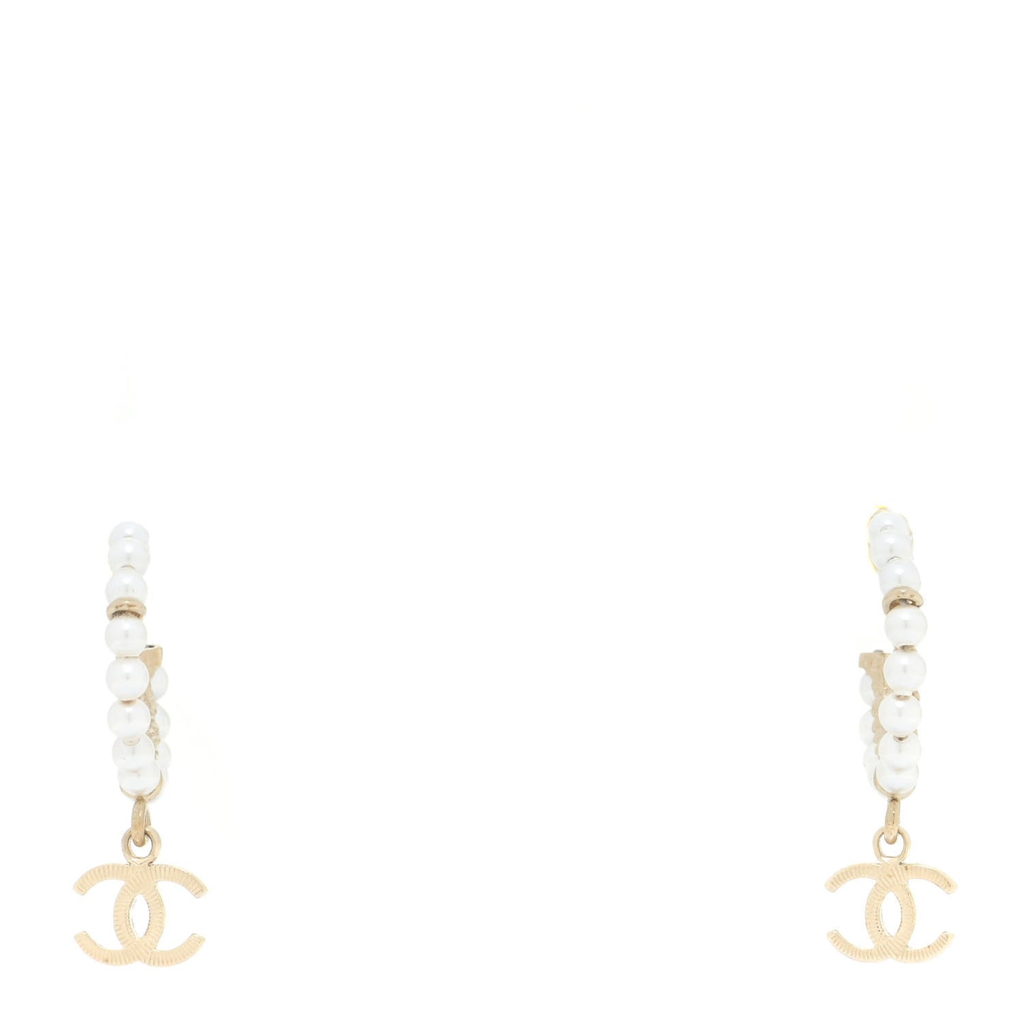 Pearl Charms CC Hoop Earrings Gold