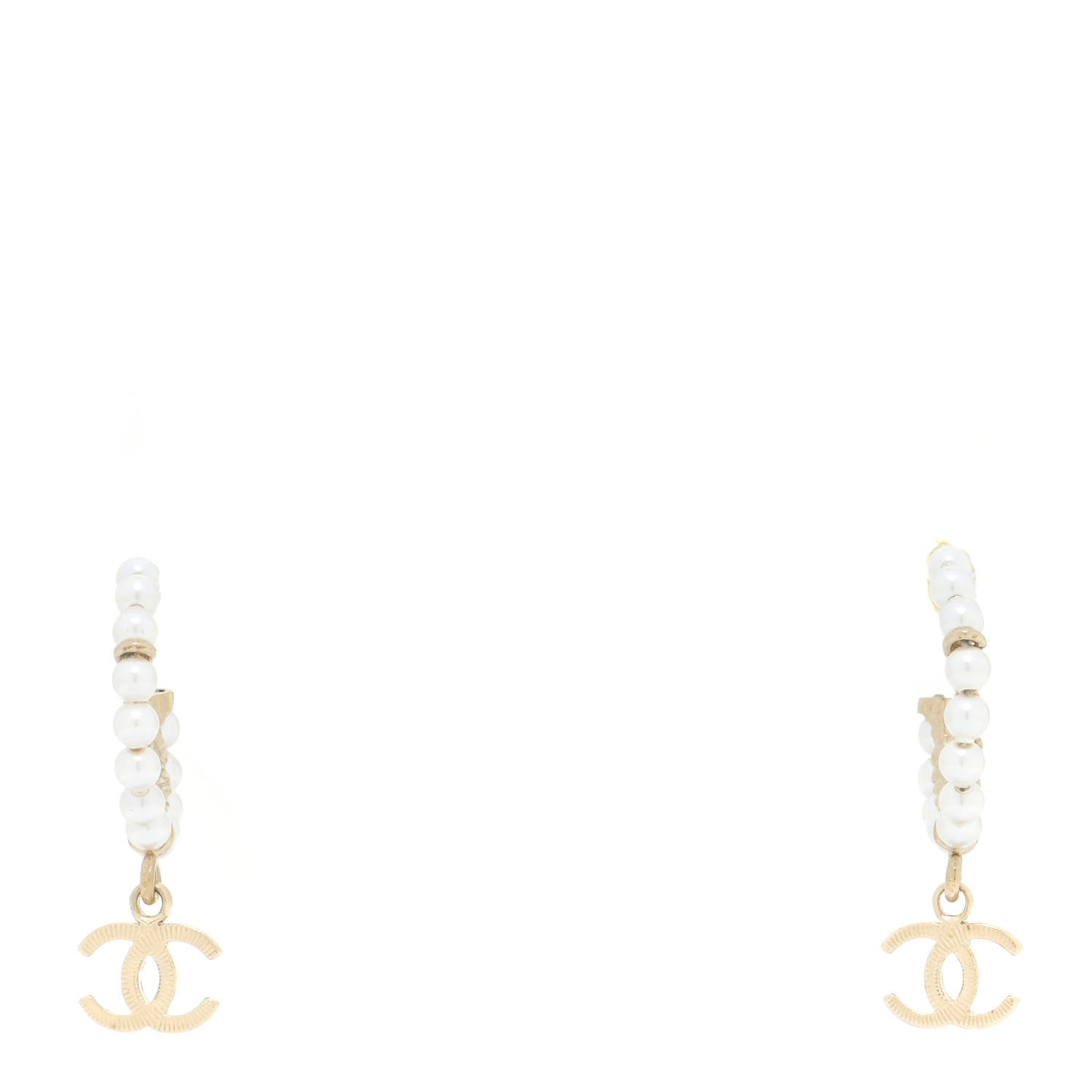 Chanel Pearl Charms CC Hoop Earrings Gold 1 of 5