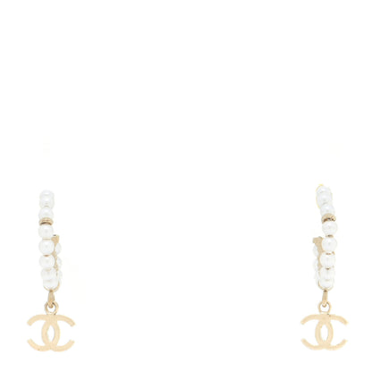 Chanel Pearl Charms CC Hoop Earrings Gold 1 of 5