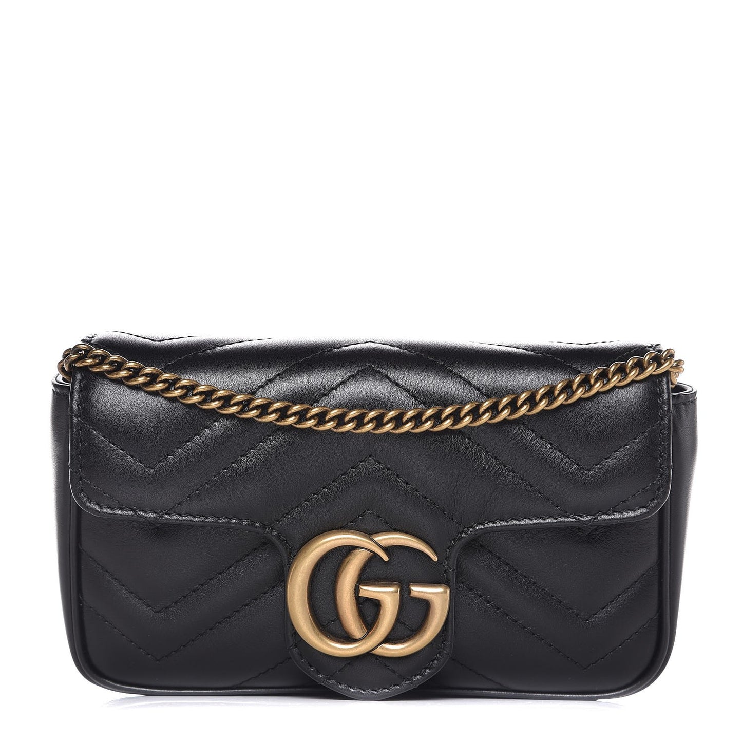 Calfskin Matelasse Super Mini GG Marmont Shoulder Bag Black