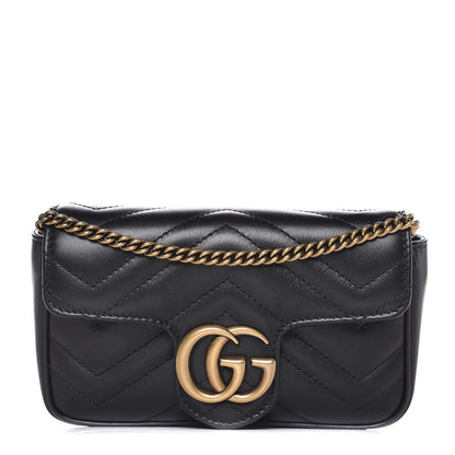 Gucci Calfskin Matelasse Super Mini GG Marmont Shoulder Bag Black 1 of 9