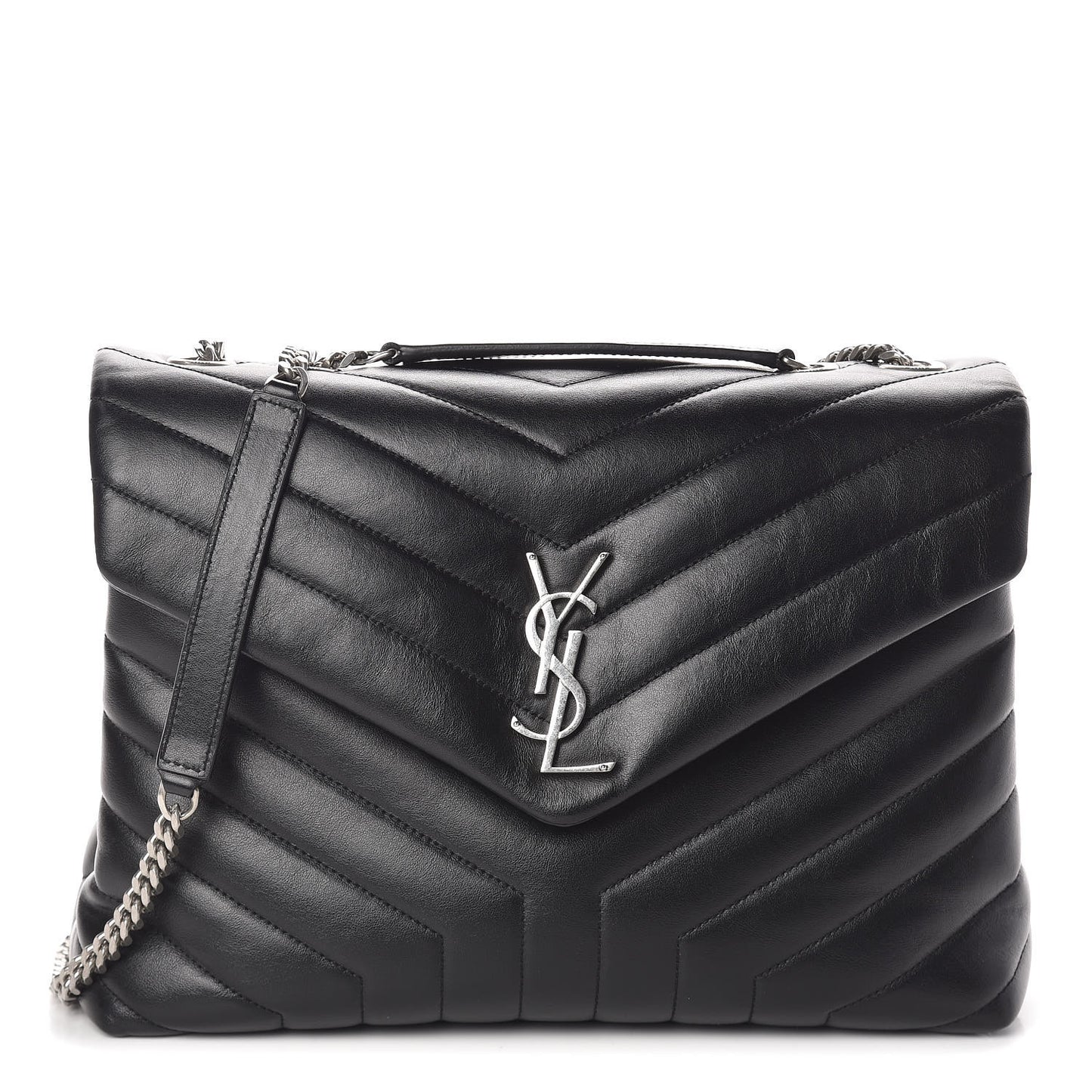 Calfskin Y Quilted Monogram Medium Loulou Chain Satchel Black