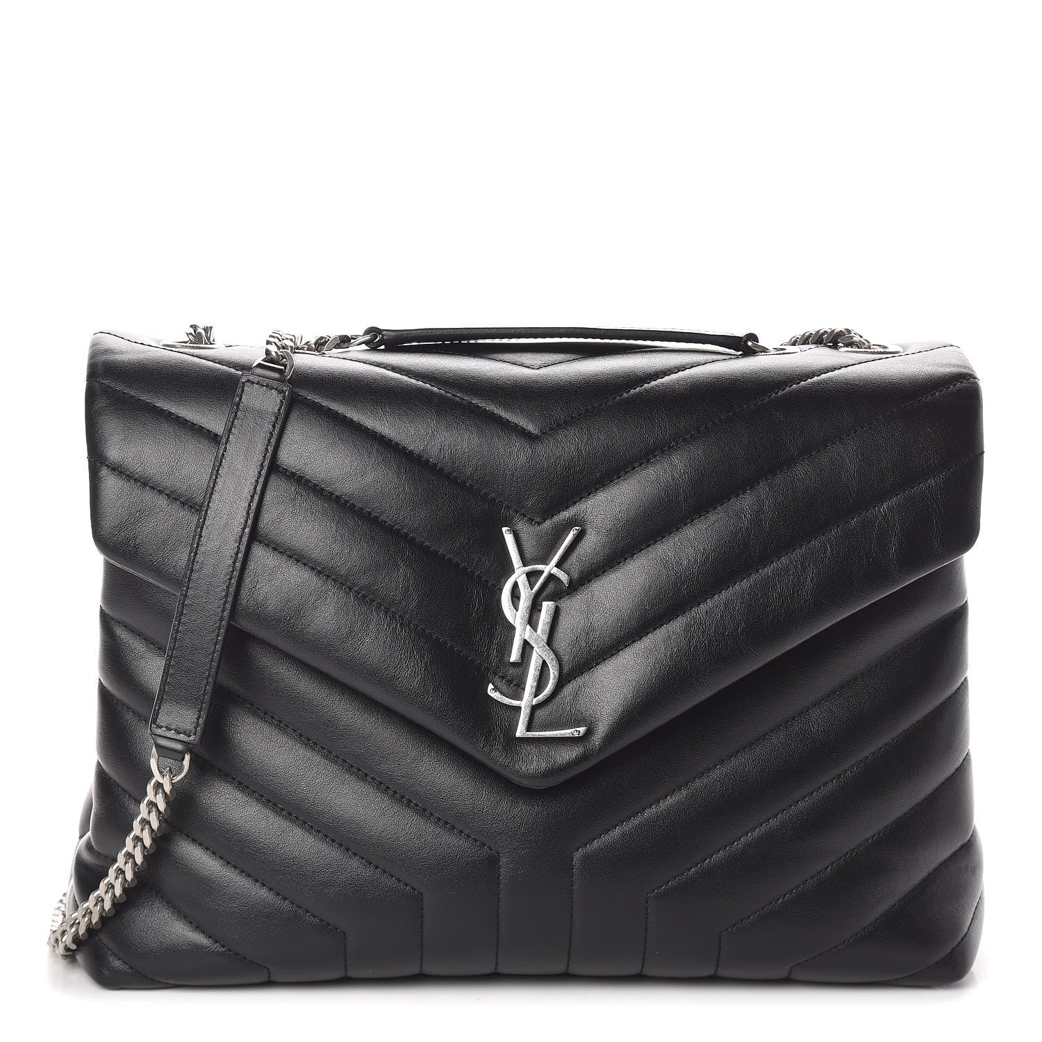 Saint Laurent Calfskin Y Quilted Monogram Medium Loulou Chain Satchel Black 1 of 9