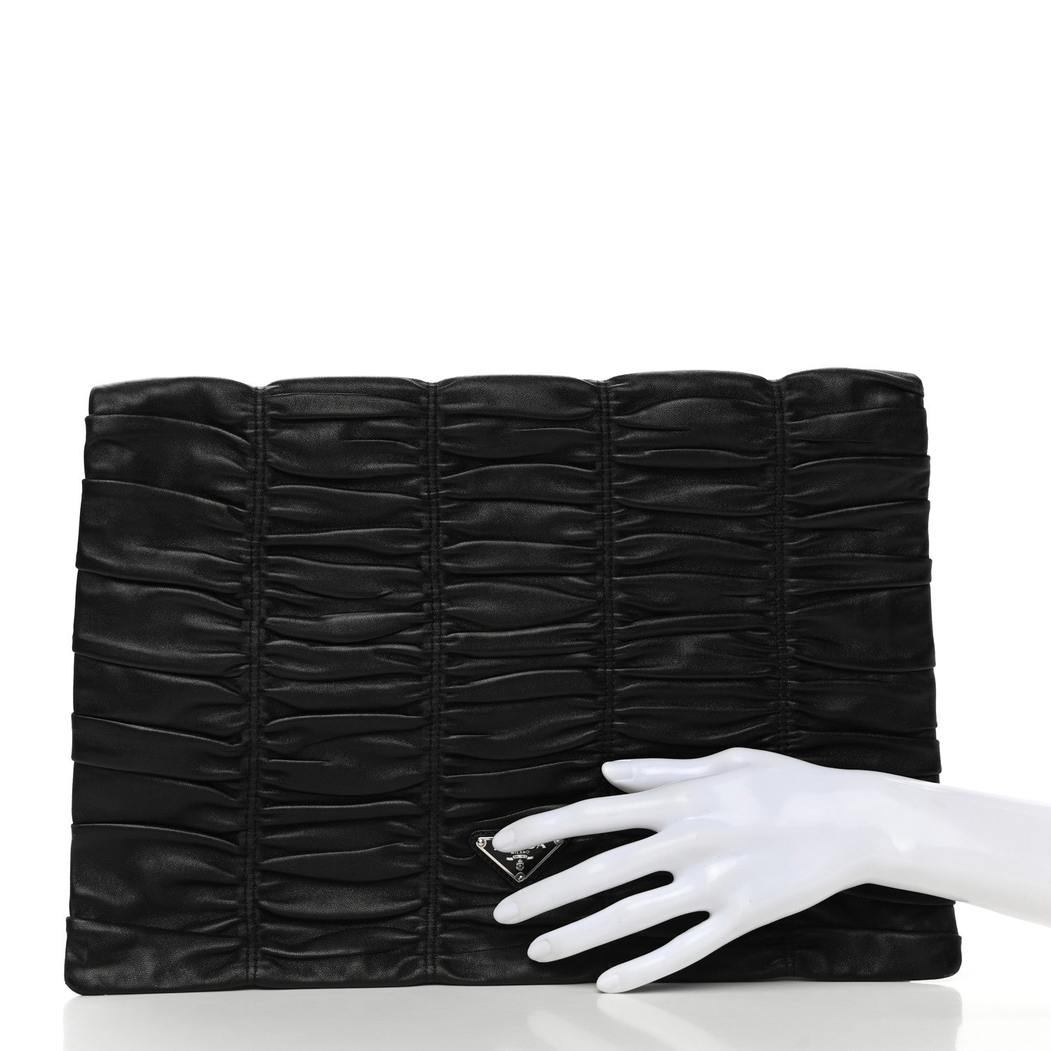 Prada Nappa Dressy Gaufre Ruched Flap Clutch Black 2 of 7