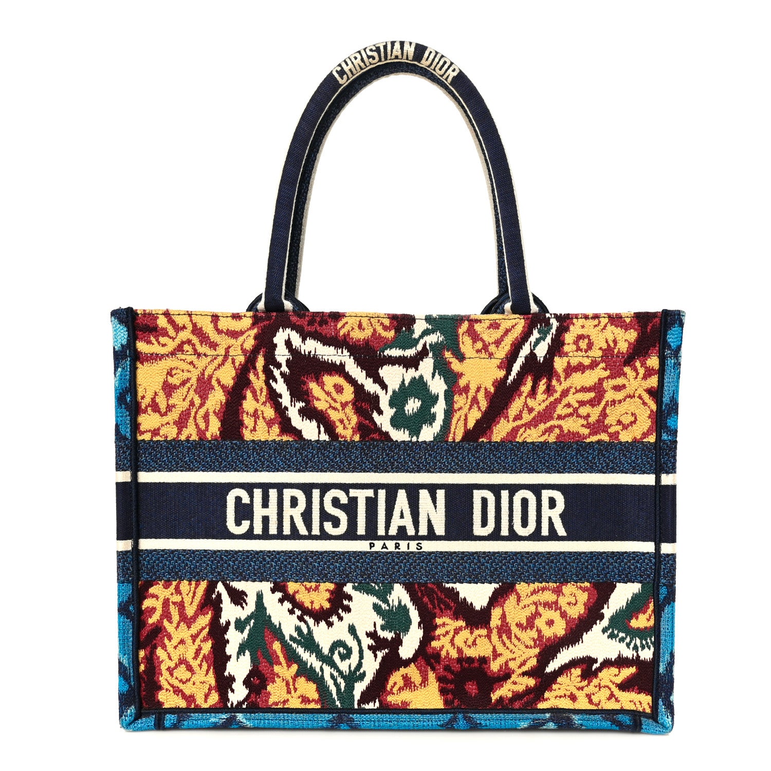 Christian Dior Canvas Embroidered Paisley Medium Book Tote Blue Multicolor 1 of 10