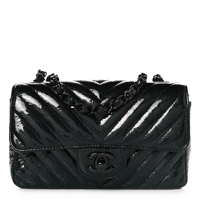 Chanel Patent Metallic Crumpled Calfskin Chevron Quilted Mini Rectangular Flap So Black 1 of 8