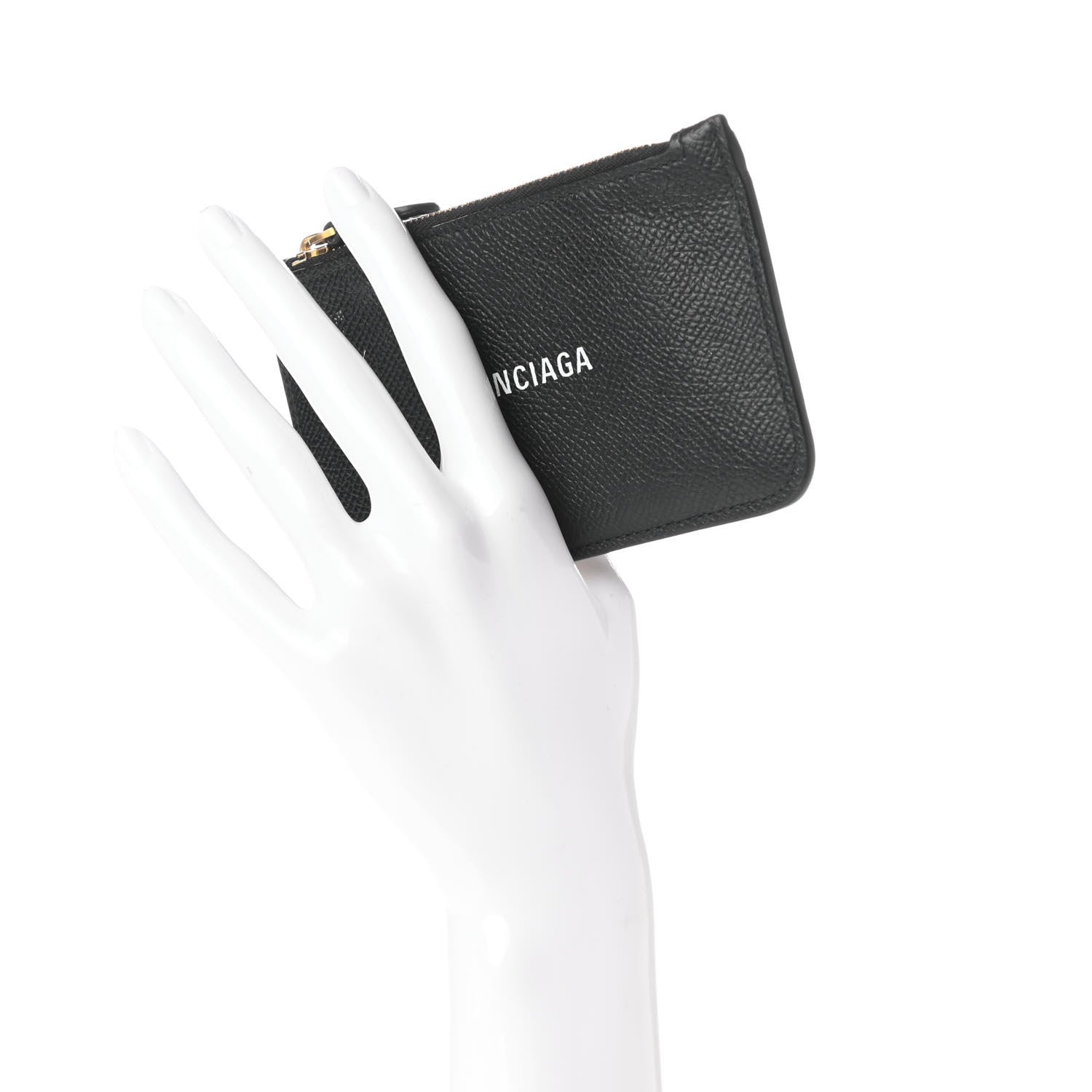 Balenciaga Signature Grained Calfskin Logo Cash Long Coin Card Holder Black White 2 of 8