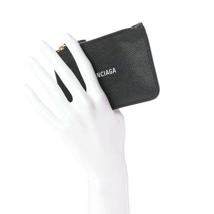 Balenciaga Signature Grained Calfskin Logo Cash Long Coin Card Holder Black White 2 of 8