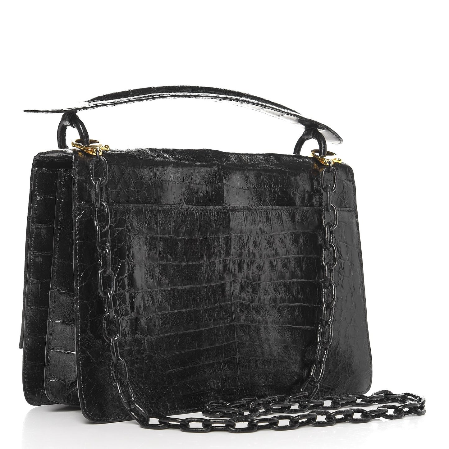 Crocodile Chain Flap Shoulder Bag Black
