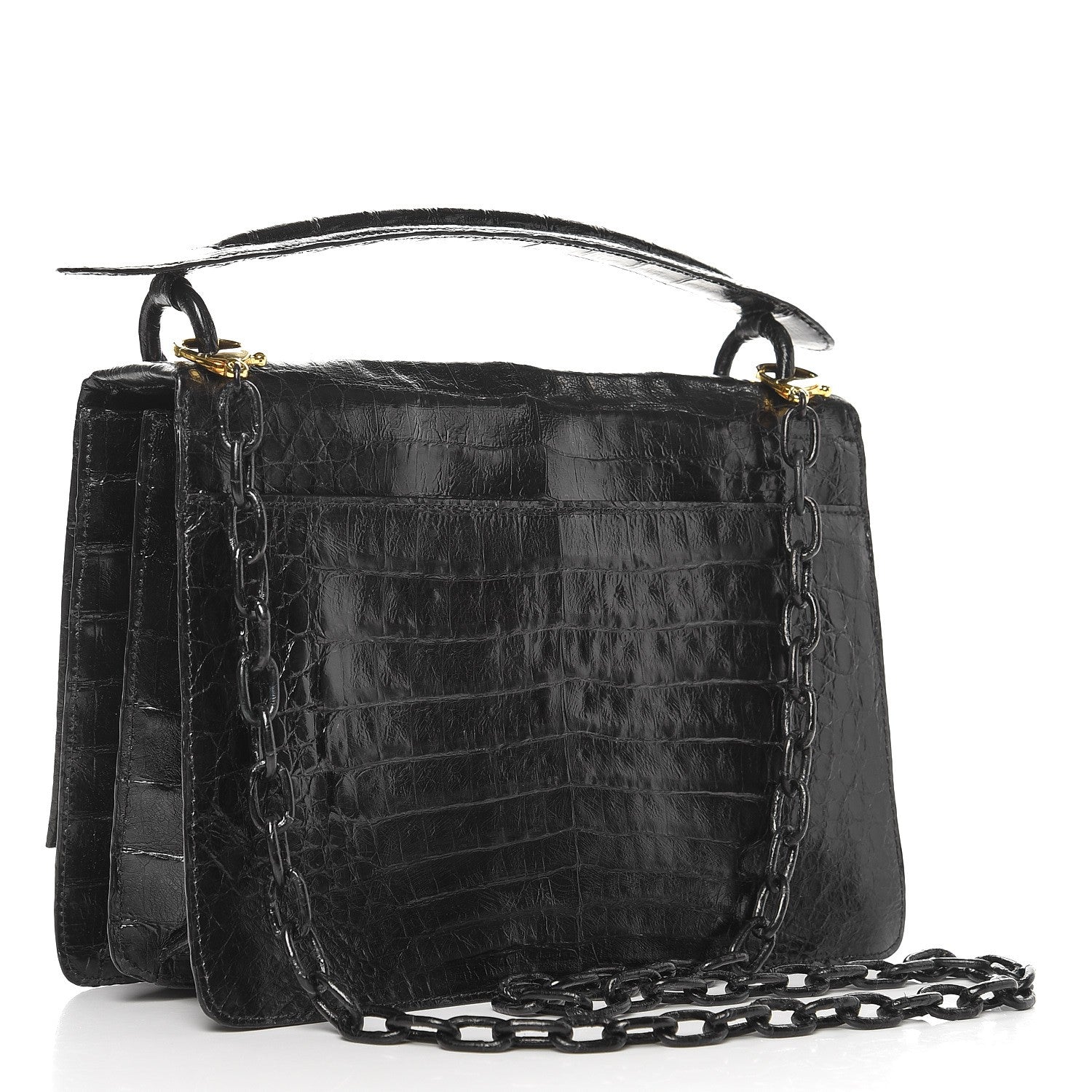 Nancy Gonzalez Crocodile Chain Flap Shoulder Bag Black 3 of 7
