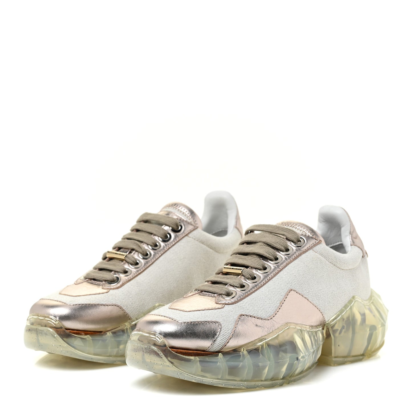 Metallic Calfskin Womens Diamond F Low Top Sneaker 37 White Gold