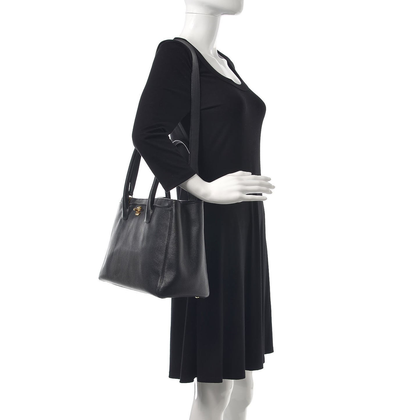 Calfskin Cerf Executive Shopper Tote Black