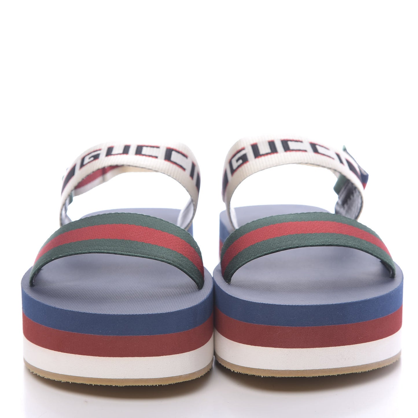 Nylon Stripe Logo Sylvie Web Platform Slingback Sandals 41 Green Red Ecru