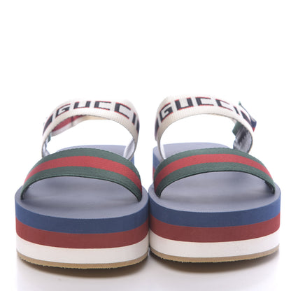 Gucci Nylon Stripe Logo Sylvie Web Platform Slingback Sandals 41 Green Red Ecru 2 of 8