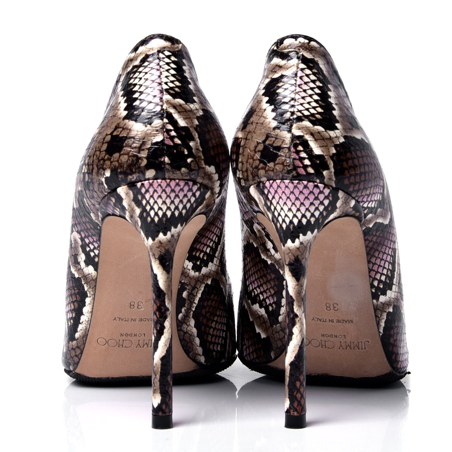 Jimmy Choo Calfskin Snakeskin Embossed Romy 100 Pumps 38 Blush Mix 4 of 6