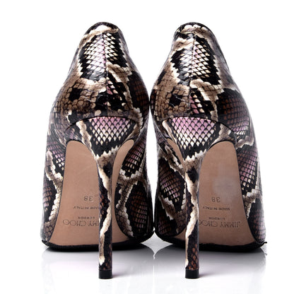 Jimmy Choo Calfskin Snakeskin Embossed Romy 100 Pumps 38 Blush Mix 4 of 6