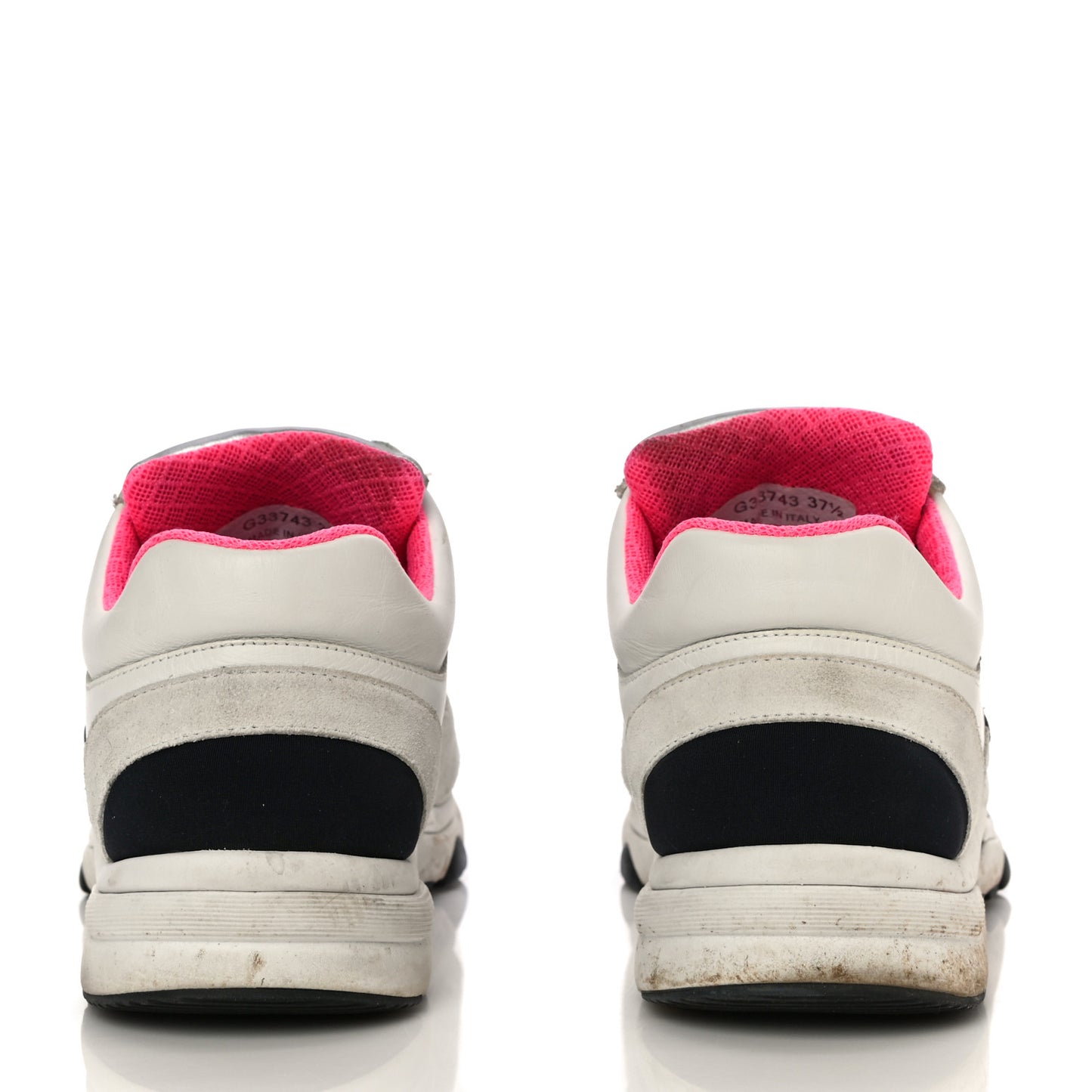 Calfskin Fabric Sneakers 37.5 White Silver Fluo Pink
