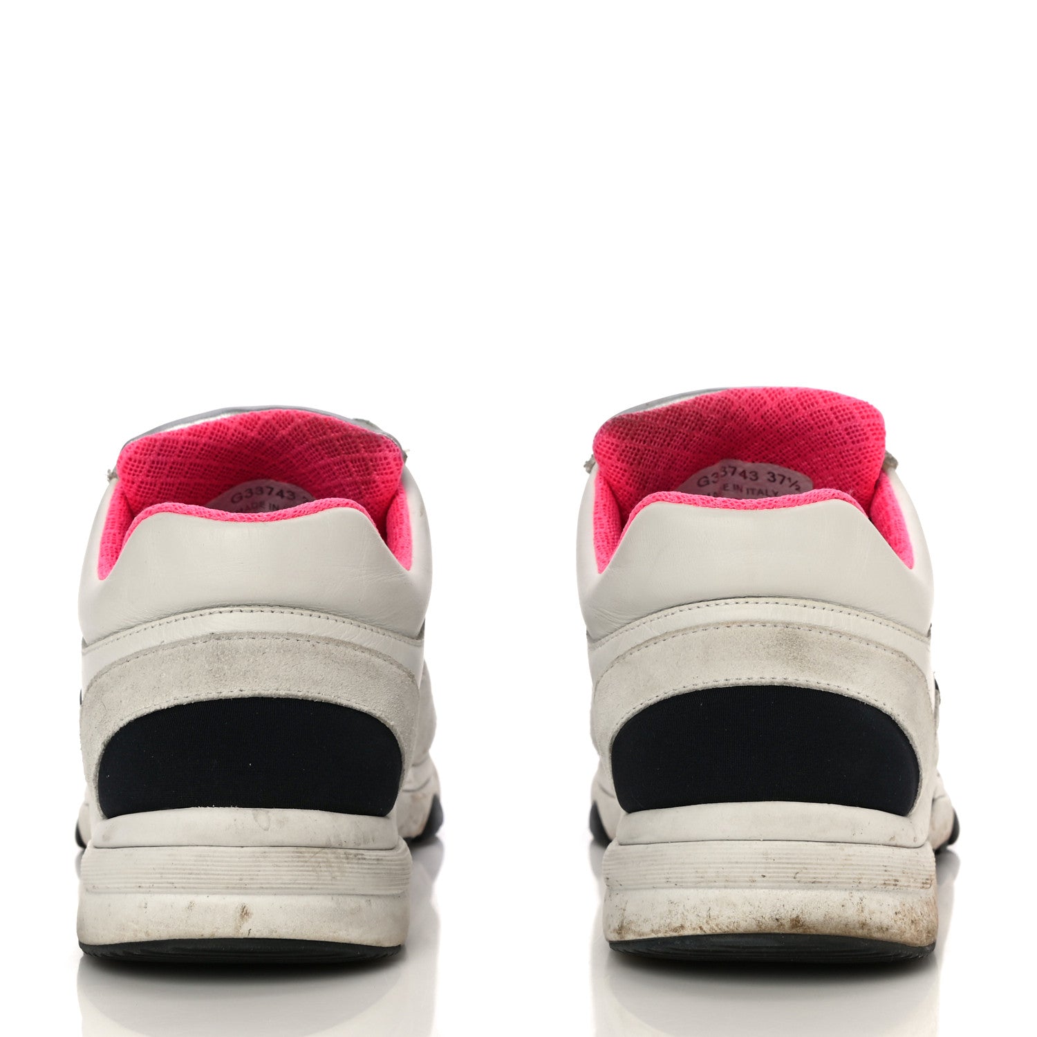 Chanel Calfskin Fabric Sneakers 37.5 White Silver Fluo Pink 5 of 18