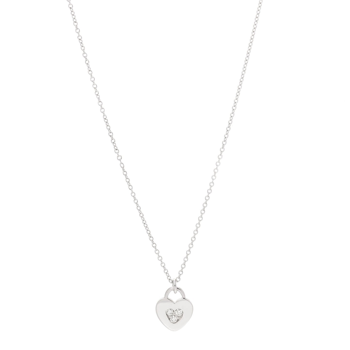 18K White Gold Diamond Heart Lock Pendant Necklace