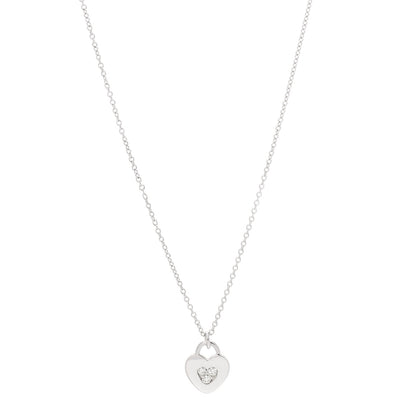 Tiffany 18K White Gold Diamond Heart Lock Pendant Necklace 1 of 6