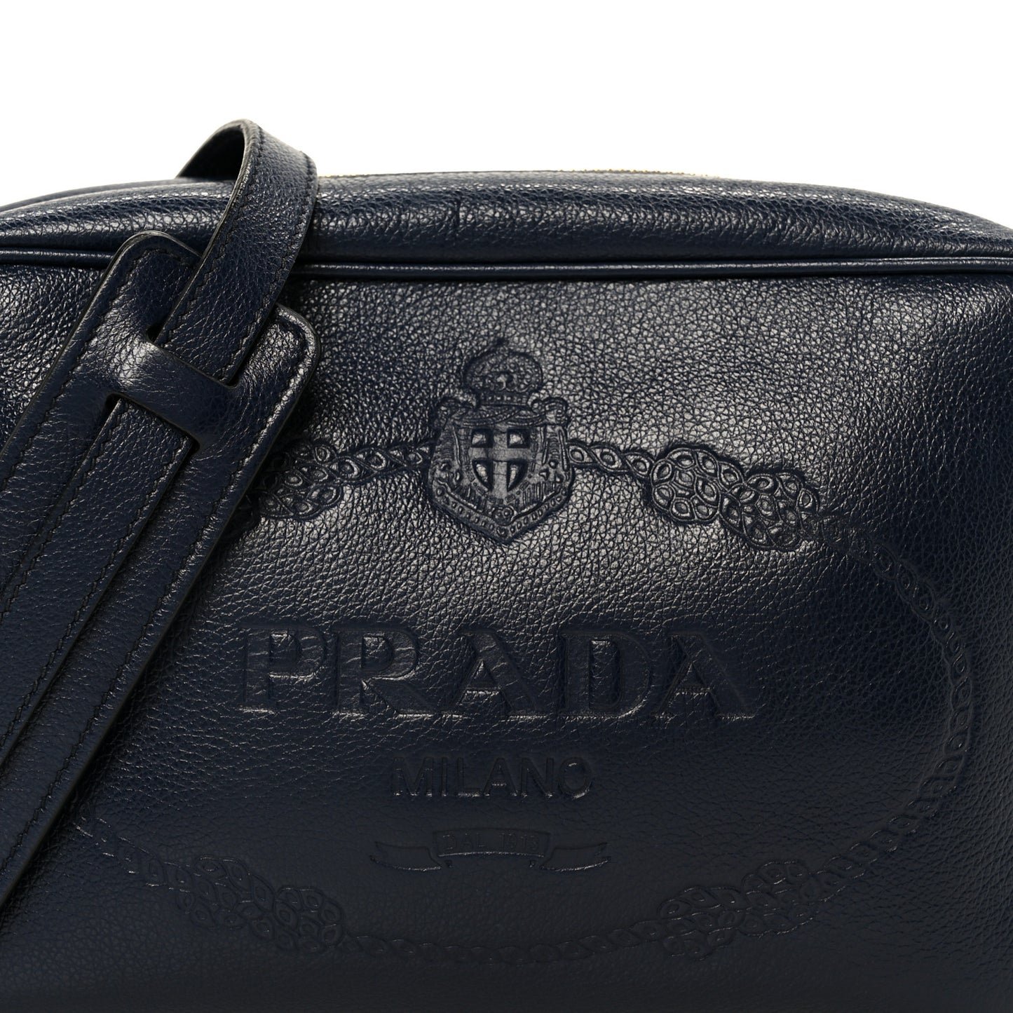 Glace Calfskin Embossed Logo Camera Bag Navy Blue