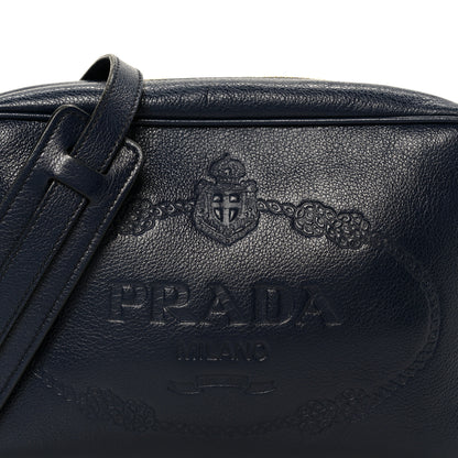 Prada Glace Calfskin Embossed Logo Camera Bag Navy Blue 10 of 12