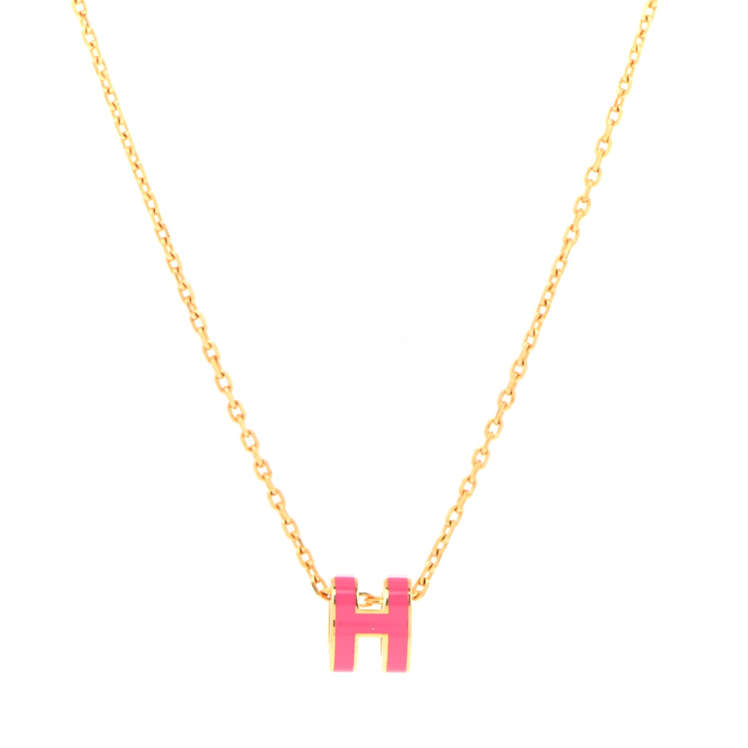Hermes Lacquered Gold Mini Pop H Pendant Necklace Rose Extreme 4 of 7
