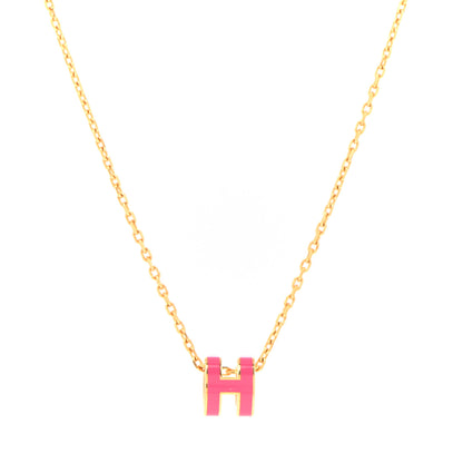 Hermes Lacquered Gold Mini Pop H Pendant Necklace Rose Extreme 4 of 7