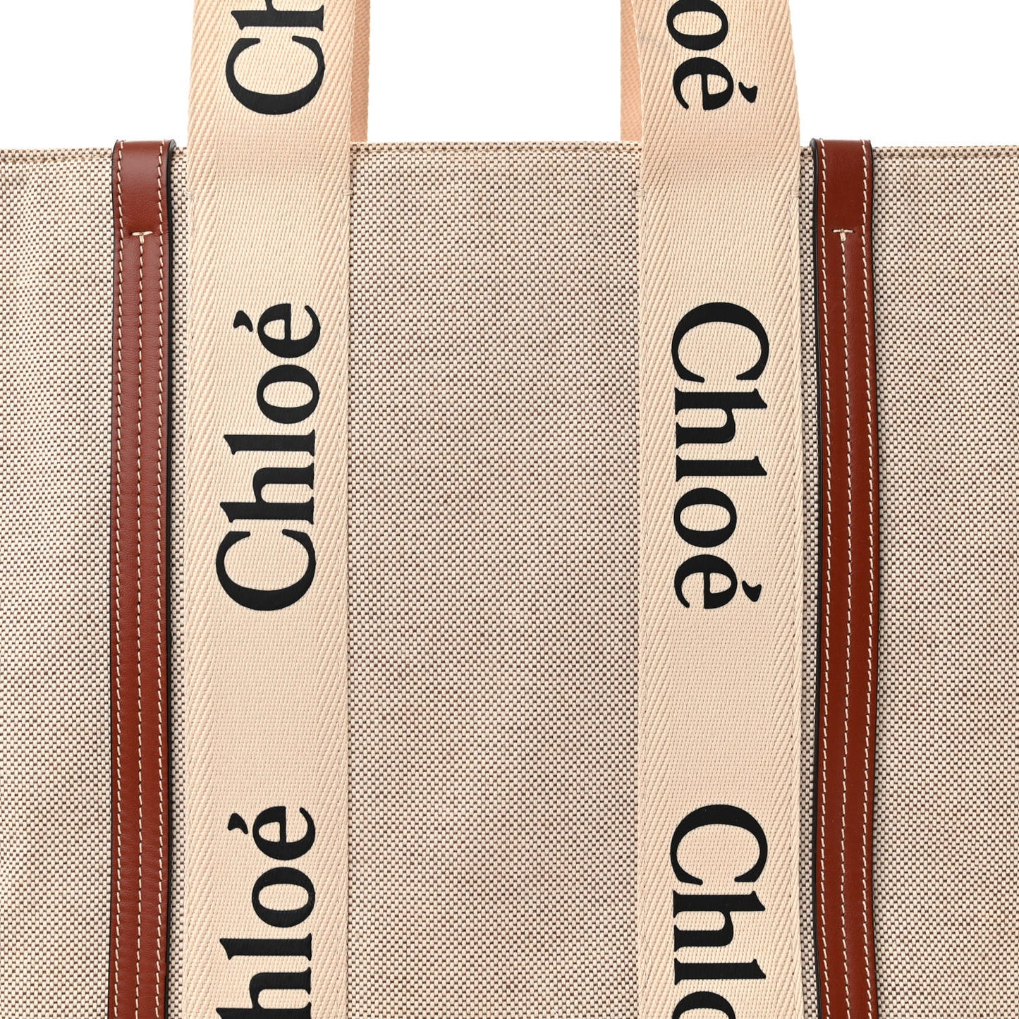 Cotton Calfskin Large Woody Ribbon Tote White Brown