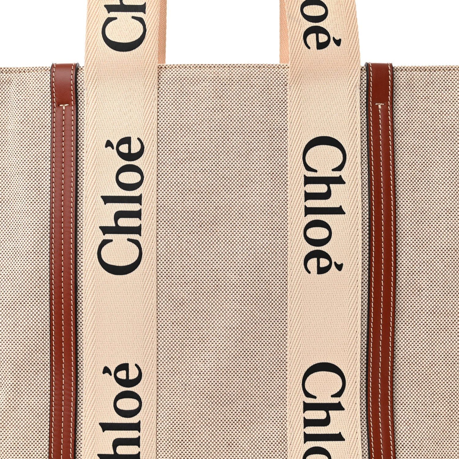 Chloe Cotton Calfskin Large Woody Ribbon Tote White Brown 8 of 12