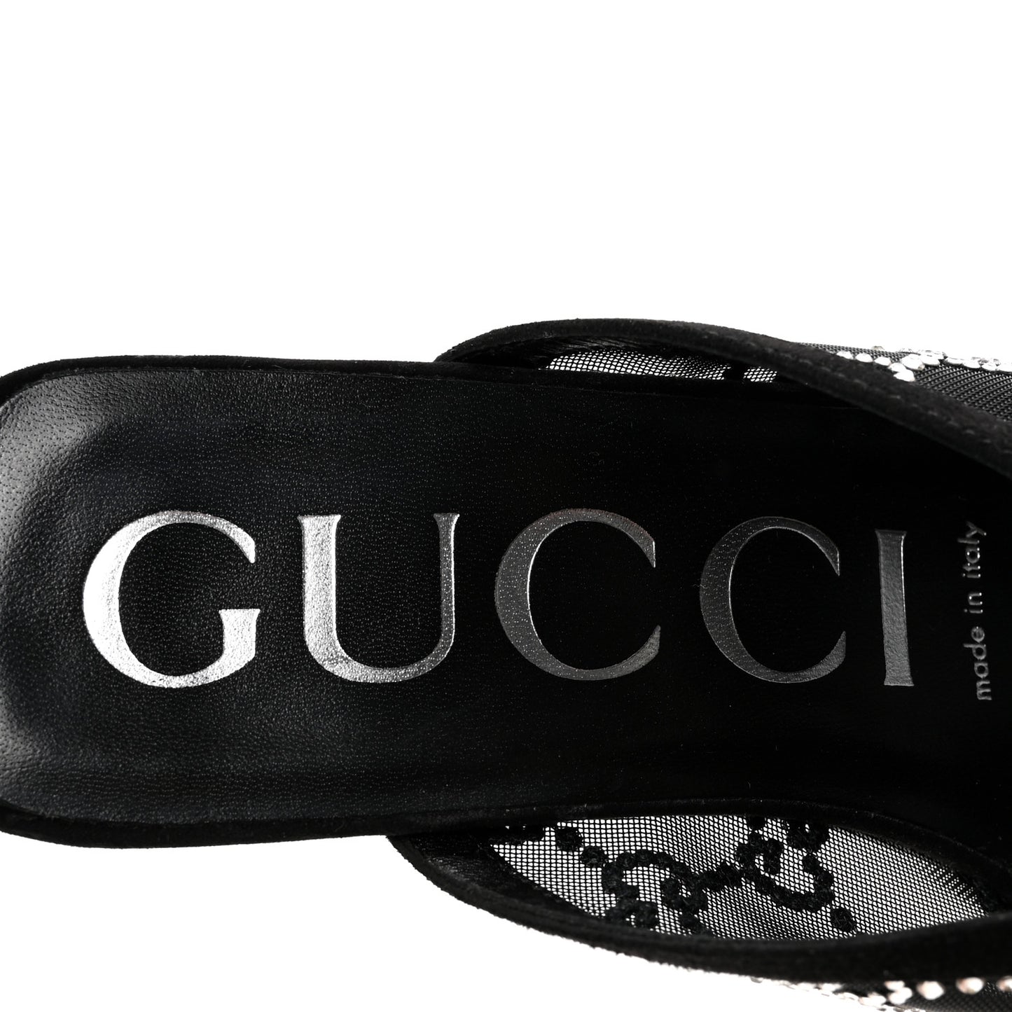 Tela Retino Kid Scamosciato Crystal GG Monogram Square G 95mm Slide Sandals 40 Black