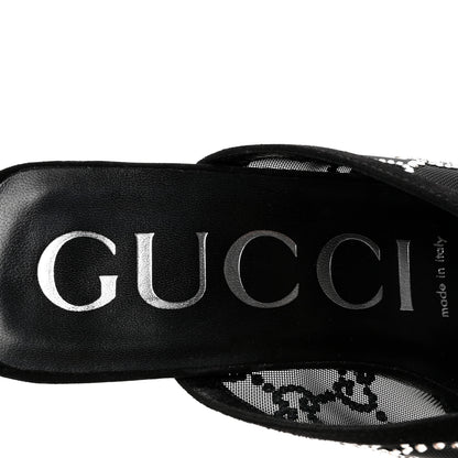 Gucci Tela Retino Kid Scamosciato Crystal GG Monogram Square G 95mm Slide Sandals 40 Black 8 of 9