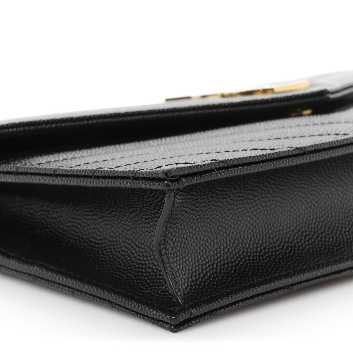 Grain De Poudre Matelasse Chevron Monogram Envelope Chain Wallet Black