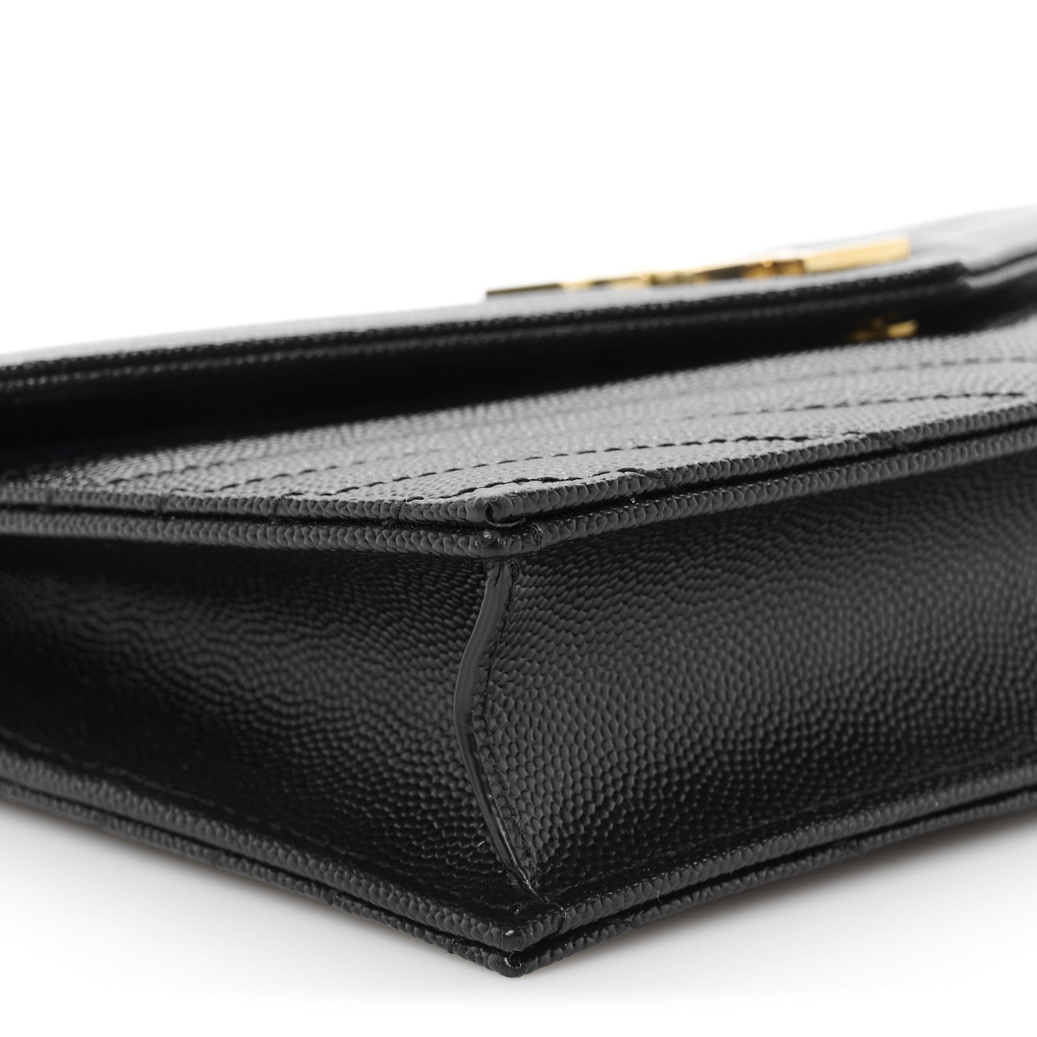 Saint Laurent Grain De Poudre Matelasse Chevron Monogram Envelope Chain Wallet Black 9 of 10