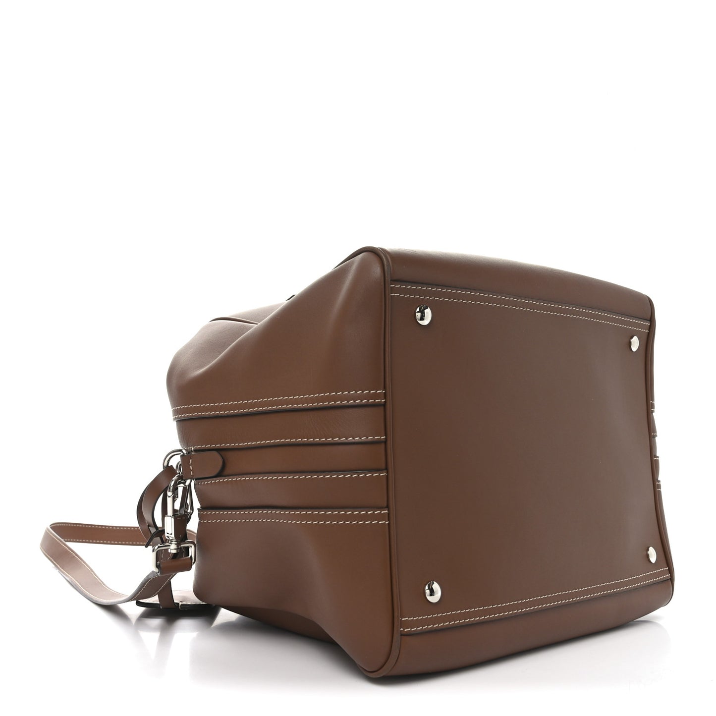 Smooth Calfskin Medium Cube Bowling Bag Malt Brown